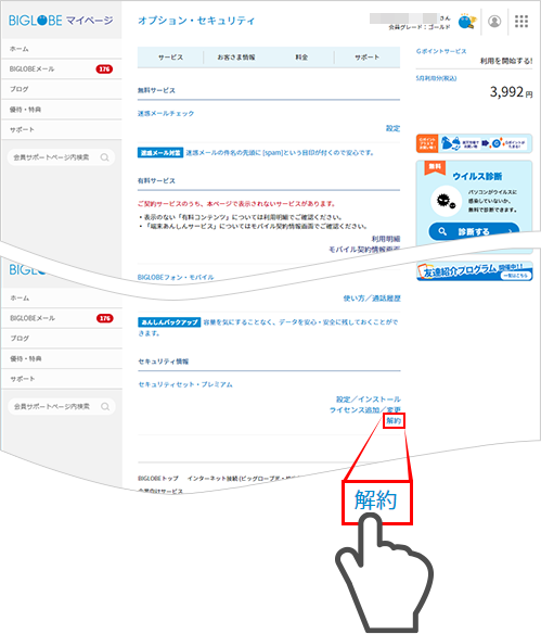オプションサービスの確認 解約をしたい よくある質問 Faq Biglobe会員サポート