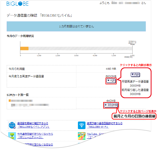 確認 データ 量 マイページでのデータ通信量確認について