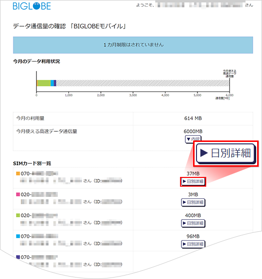 シェアsimごとの利用している通信量を確認したい よくある質問 Faq Biglobe会員サポート