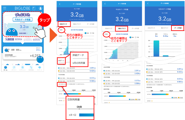 シェアsimごとの利用している通信量を確認したい よくある質問 Faq Biglobe会員サポート