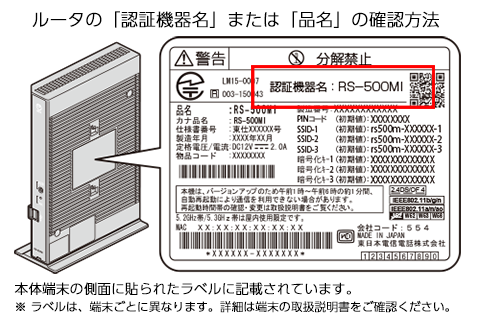 ルータ　品名の確認方法